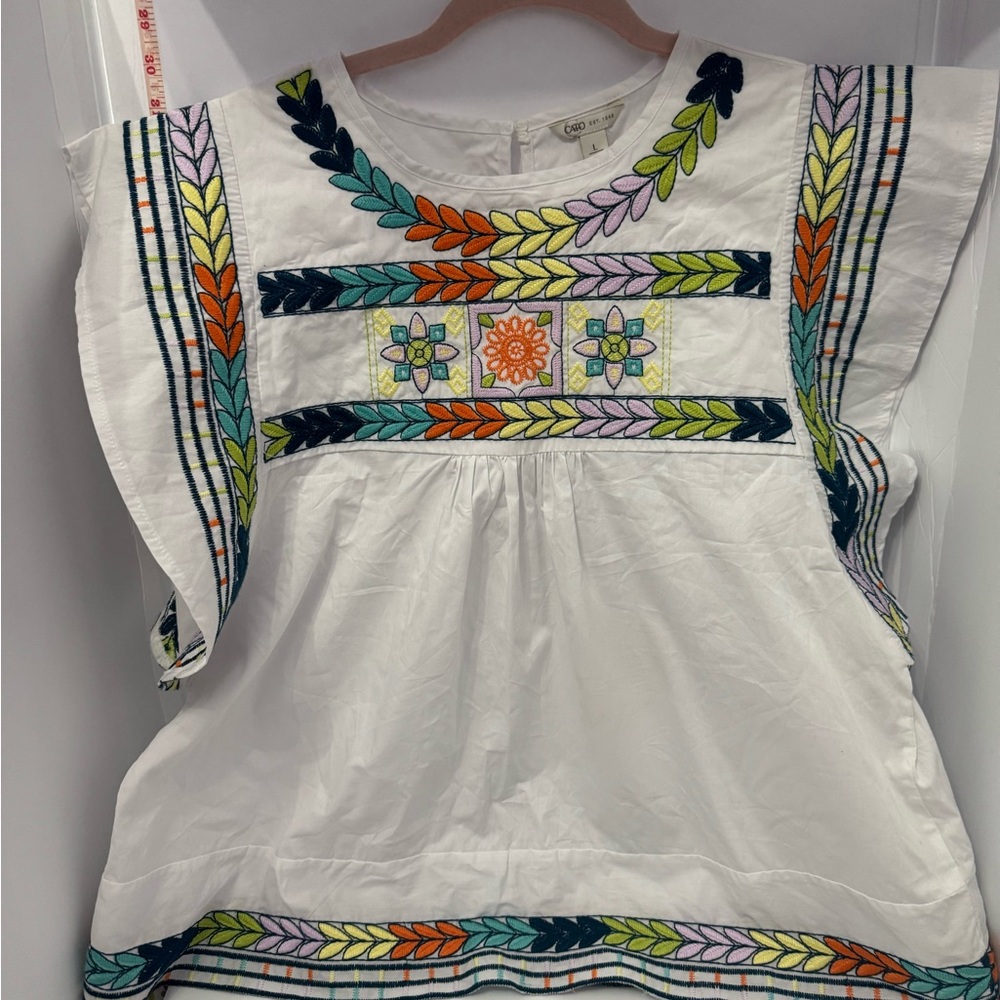 Cato White Blouse with Multicolor Embroidery
